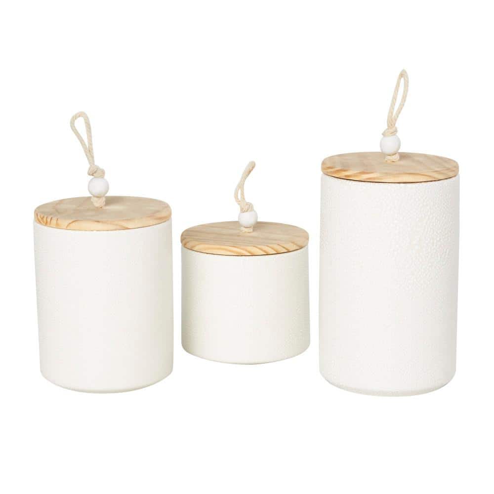 White Glass Canister Set with Wooden Lids