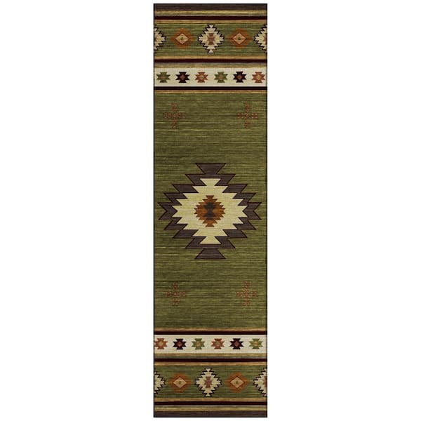 Sonora Green 2 ft. 3 in. x 7 ft. 6 in. Geometric Indoor/Outdoor Area Rug