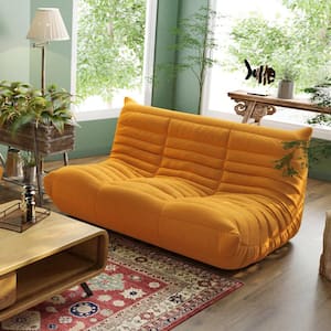 2 Pieces Bean Bag Teddy Velvet Top Thick Seat Living Room Lazy Sofa in Yellow (1 Seater + 2 Seater)