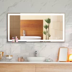 48 in. W x 24 in. H Rectangular Framed Dimmable Anti-Fog Touch Switch Wall Mounted Bathroom Vanity Mirror in Silver