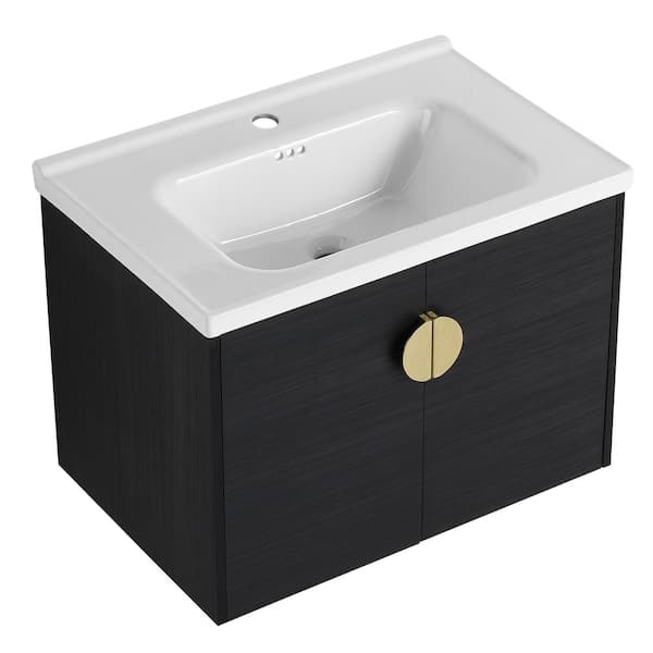 28 in. Wx 18 in. D x 20 in. H Modern Wall Mounted Bathroom Floating Vanity with Cermaic Vanity Top in Black