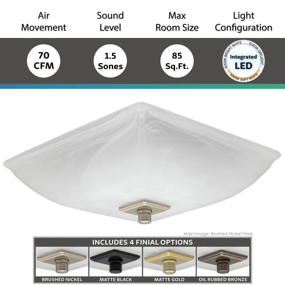 Decorative Square Semi-Flush Mount LED Ceiling Exhaust Fan