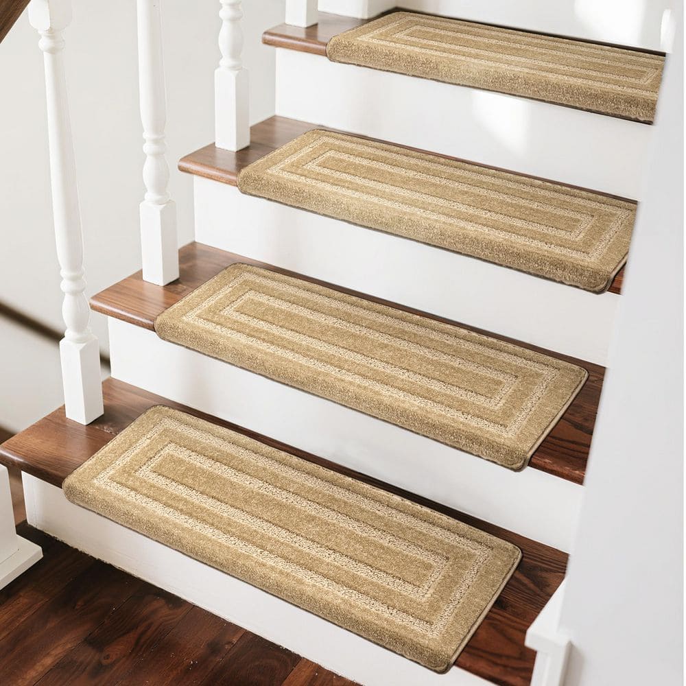 PURE ERA Rectangular Khaki 9.5 in. x 30 in. x 1.2 in. Bullnose Indoor Non-slip  Carpet Stair Tread Cover Tape Free (Set of 14) PE-ST01-KHRTG14 - The Home  Depot, image size:1000x1000
