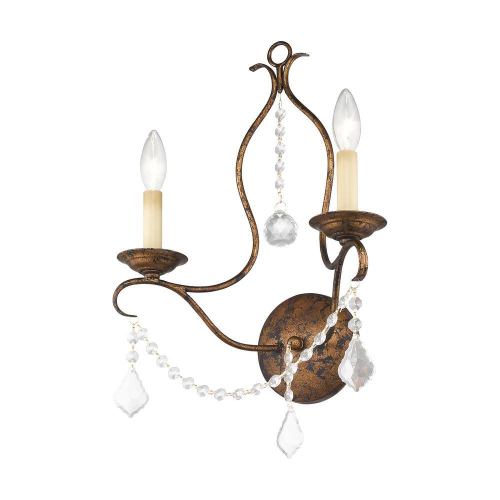 Chesterfield Venetian Golden Bronze 2-Light Crystal Sconce