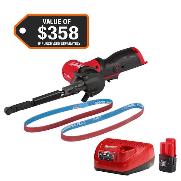 M12 FUEL 12V Lithium-Ion Cordless 1/2 in. x 18 in. Bandfile & M12 12-Volt Lithium-Ion Battery Pack 2. 0Ah Starter Kit