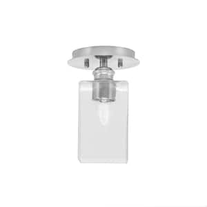 Albany 1-Light 6 in. Brushed Nickel Semi-Flush with Square Clear Bubble Glass Shade