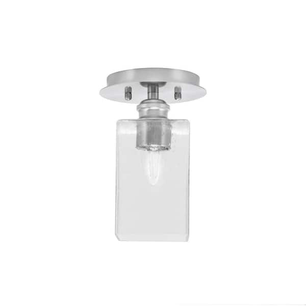 Unbranded Albany 1-Light 6 in. Brushed Nickel Semi-Flush with Square Clear Bubble Glass Shade