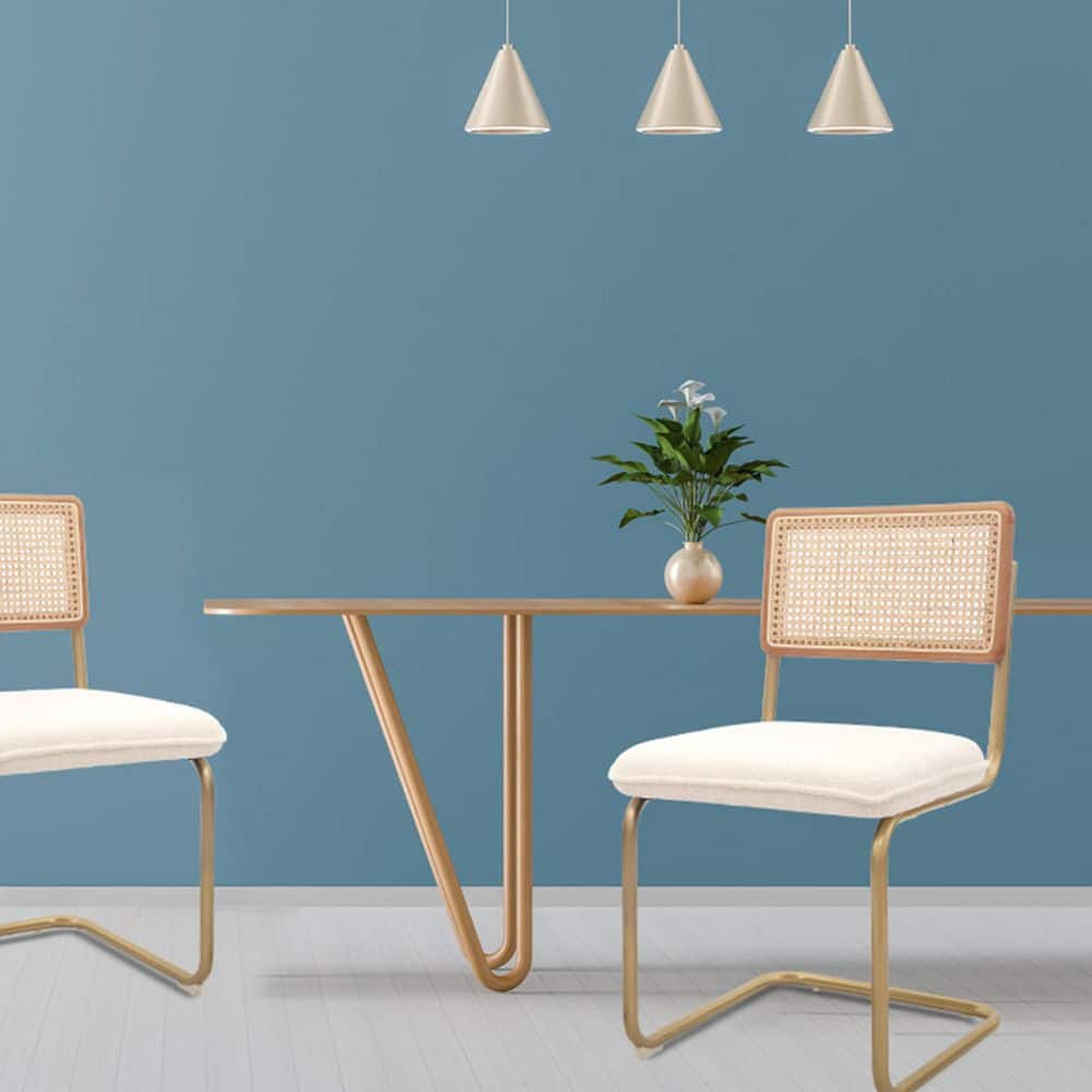 Modern Dining, Accent Rattan Kitchen, Armless Mesh Back Cane Chairs, Upholstered with Metal Chrome Legs, Set of 2, White - Thumbnail 2