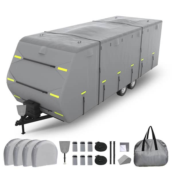 BOZTIY Travel Trailer RV Cover 500D Premium Oxford Fabric Camper Cover for 20 ft. - 22 ft. RVs UV and Windproof Camper Cover