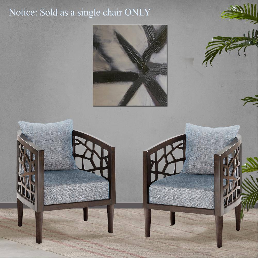 Crackle Mid-Century Accent Chair in Blue with Oak Veneer Frame
