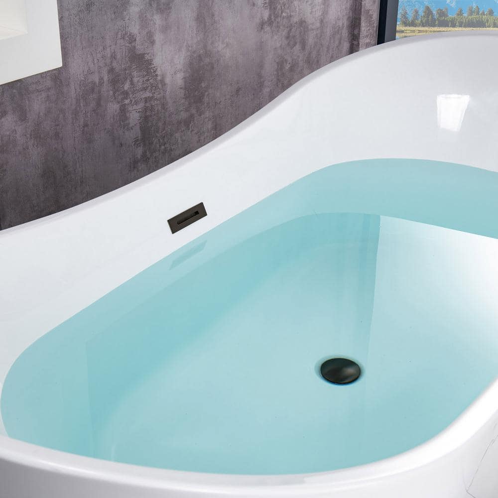 67-Inch White Acrylic Double Slipper Freestanding Bathtub
