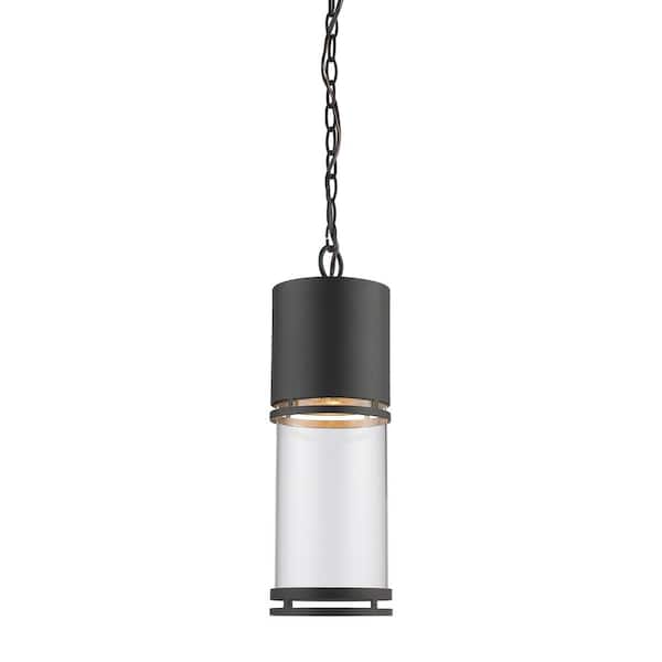 Unbranded 60-Watt Equivalence 1-Light Integrated LED Outdoor Black Pendant Light with Clear Glass