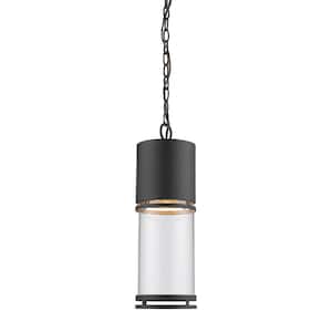 60-Watt Equivalence 1-Light Integrated LED Outdoor Black Pendant Light with Clear Glass