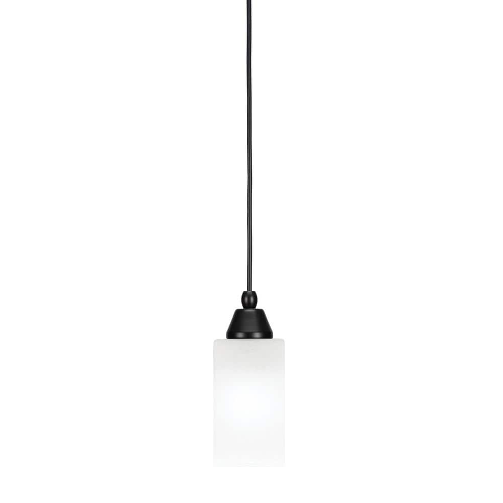 Bryson 3.5 in. 1-Light Matte Black Cord Pendant Light with 3.5 in. White Ma