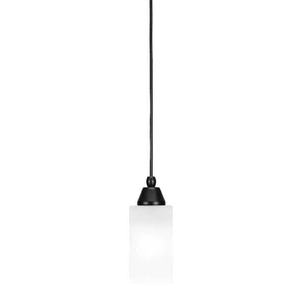 Unbranded Bryson 3.5 in. 1-Light Matte Black Cord Pendant Light with 3.5 in. White Marble Glass Shade, no bulb included