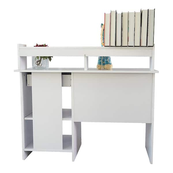 Modern White Desk - Small Wooden Computer Desk with 3 Storage Drawers –  WarehousesChoice