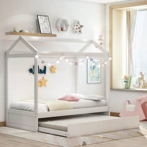 White Twin Size House Bed with Trundle