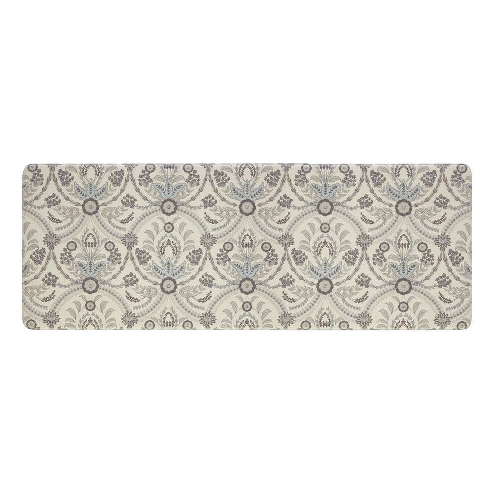 Laura Ashley Beige and Blue Floral 17.5 in. x 48 in. AntiFatigue