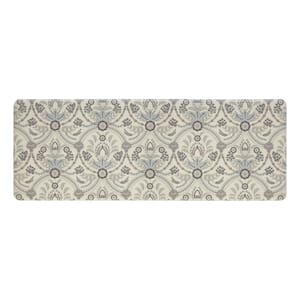 Beige and Blue Floral 17.5 in. x 48 in. Anti-Fatigue Wellness Mat