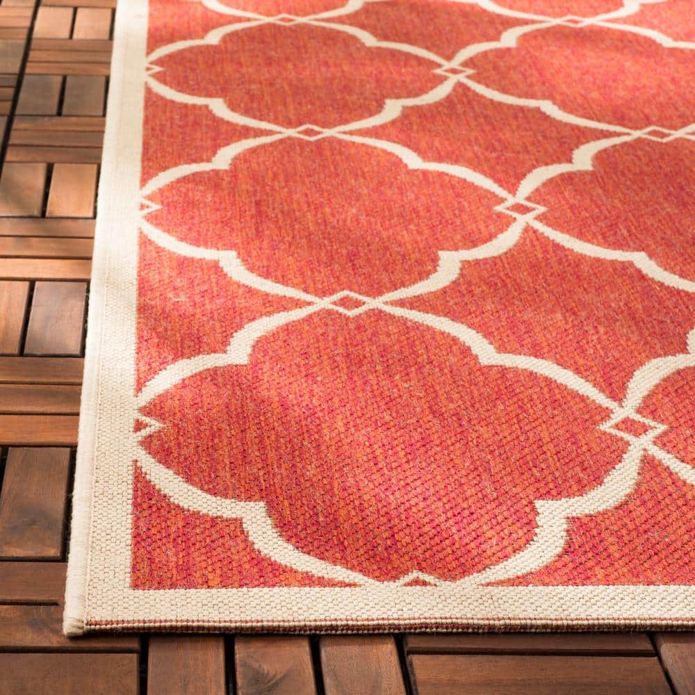 Sharla Geometric Red/Creme Synthetic Indoor/Outdoor Rug, 2'2" x 4'
