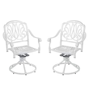 White Cast Aluminum Outdoor Patio Swivel Dining Chair Set of 2