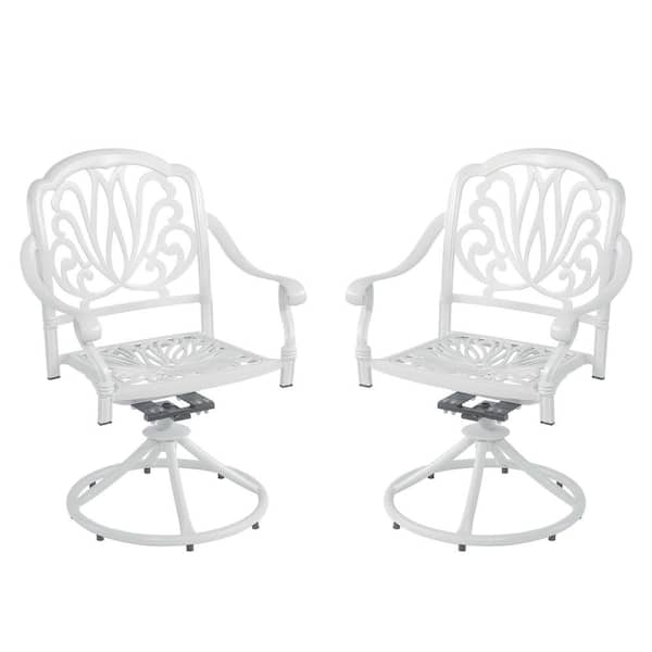 Mondawe White Cast Aluminum Outdoor Patio Swivel Dining Chair Set of 2