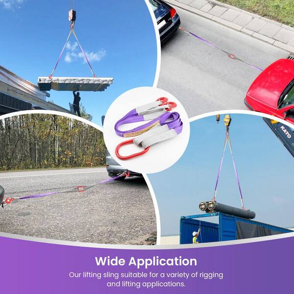 MroMax 1 Ton Lifting Strap 3.28ft - Purple Polyester For Rigging, Moving, Towing