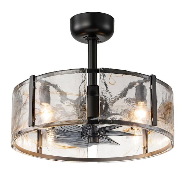 Nori 18 in. 4-Light Indoor Drum Glass Caged Flush Mount Black Ceiling Fan with Remote Control and 7 ABS Blades