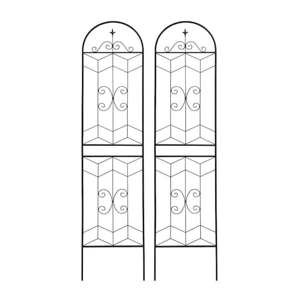 Outddor Black Metal 19.7 in. W x 86.7 in. H Rustproof Garden Trellis Flower Support for Climbing Plants(2-Pack)
