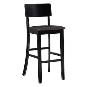 Torino Black Wood Single Plank Back Barstool with Padded Faux Leather Seat
