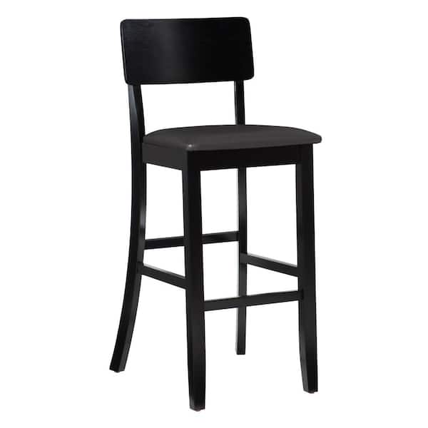 Linon Home Decor Torino Black Wood Single Plank Back Barstool with Padded Faux Leather Seat
