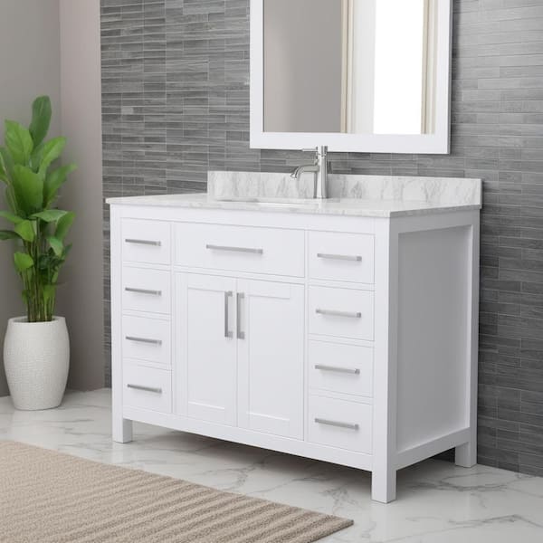 Wyndham Collection Beckett 48 in. W x 22 in. D x 35 in. H Single Sink Bathroom Vanity in White with Carrara Cultured Marble Top