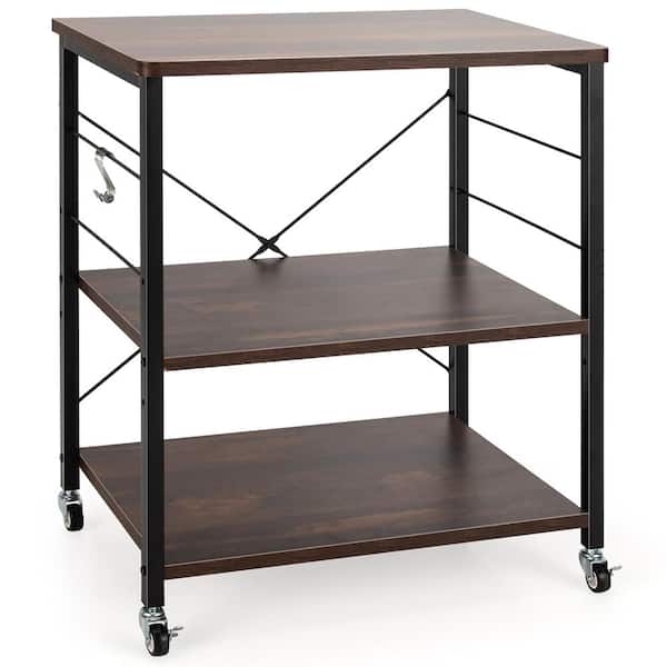 Costway 3-Tier Kitchen Baker's Rack Microwave Oven Storage Cart with Hook Charcoal