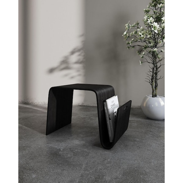 Brookside 25.6 in. Mid-Century Modern Black Rectangle Plywood and Ash Veneer End Table