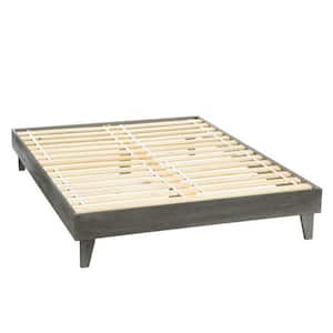 1PC Gray Wood Frame Queen-Size Modern Platform Bed with Contemporary Design