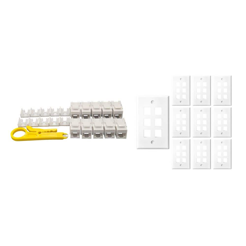 10-Pack 1-Gang White Keystone Plastic Wall Plates 6-Port & 10 Cat 6 RJ45 Keystone Jacks White price history on PriceWatchPro