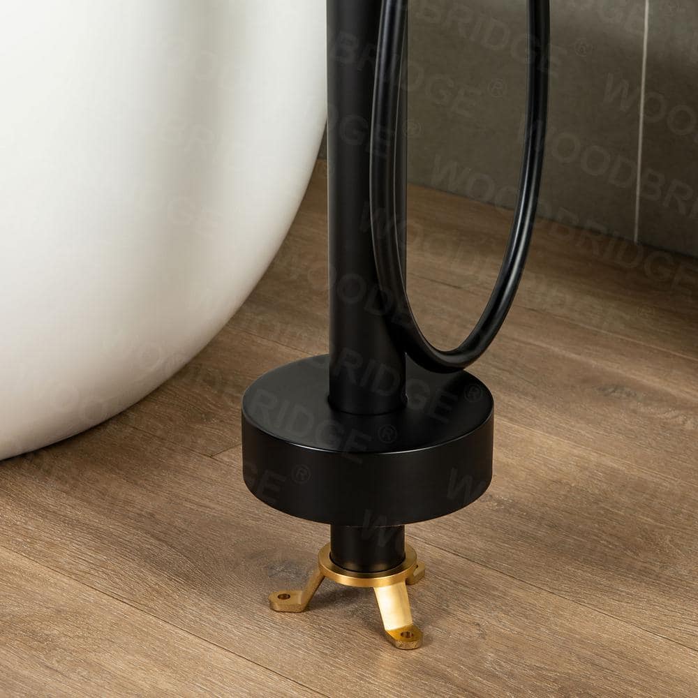 Matte Black Brass Floor Mount Bathtub Faucet with Hand Shower