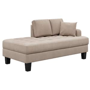 Warm Gray Deep Tufted Upholstered Textured Fabric Chaise Lounge with Toss Pillow for Living Room