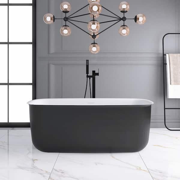 JimsMaison 63 in. Acrylic Roll-Top Flatbottom Non-Whirlpool Bathtub in Black