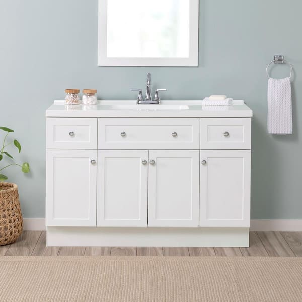 Glacier Bay Hartridge 49 in. Single Sink White Bath Vanity with White Cultured Marble Top (Assembled)