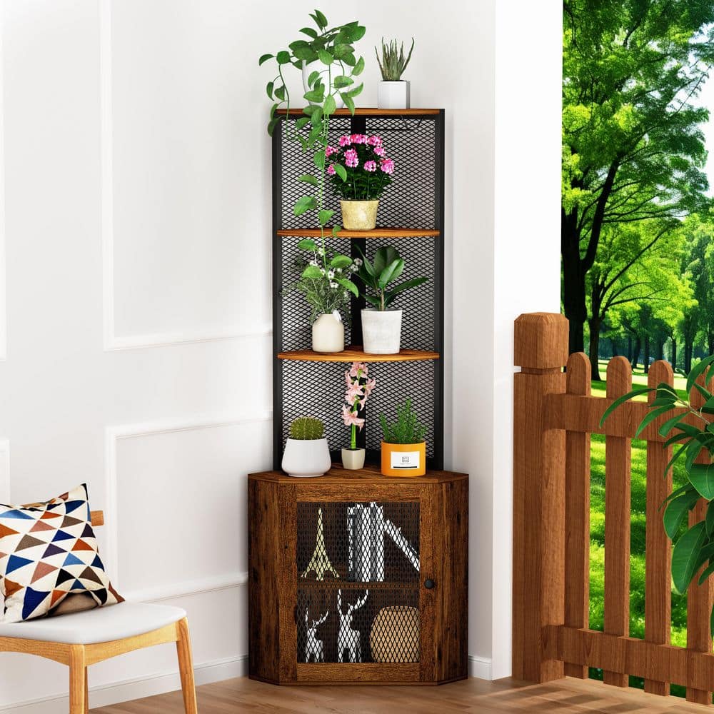 Tahanbath Freestanding 65 in. Corner Cabinet 6-Tier Bookshelf Display ...