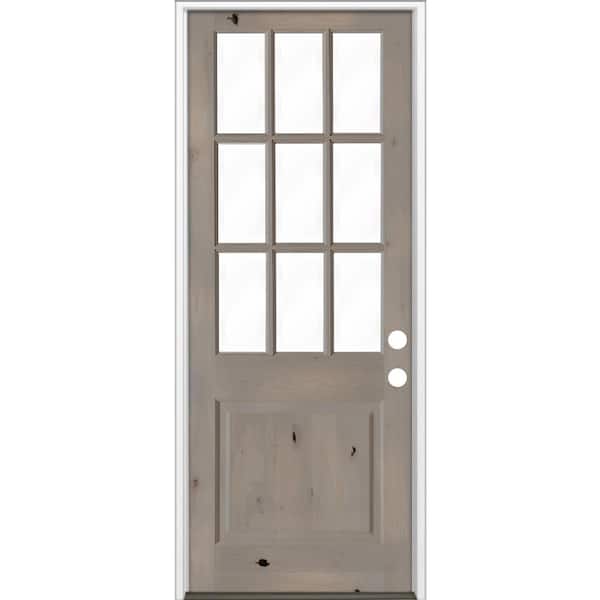 Krosswood Doors 36 in. x 96 in. Knotty Alder 2 Panel Left-Hand/Inswing Clear Glass gray Stain Wood Prehung Front Door