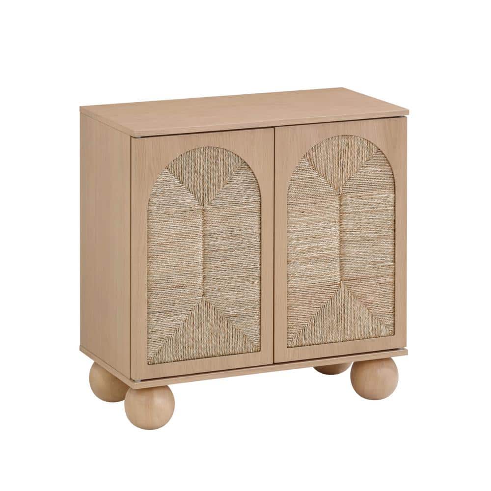 Leah Light Brown Bohemian Seagrass Cabinet with Solid Wood Legs