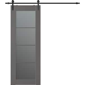 Vona 4-Lite 18 in. x 96 in. 4-Lite Frosted Glass Gray Matte Wood Composite Sliding Barn Door with Hardware Kit