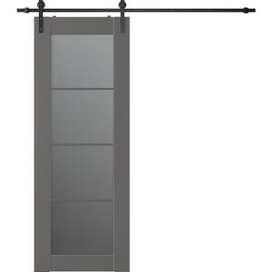 Vona 4-Lite 36 in. x 96 in. 4-Lite Frosted Glass Gray Matte Wood Composite Sliding Barn Door with Hardware Kit