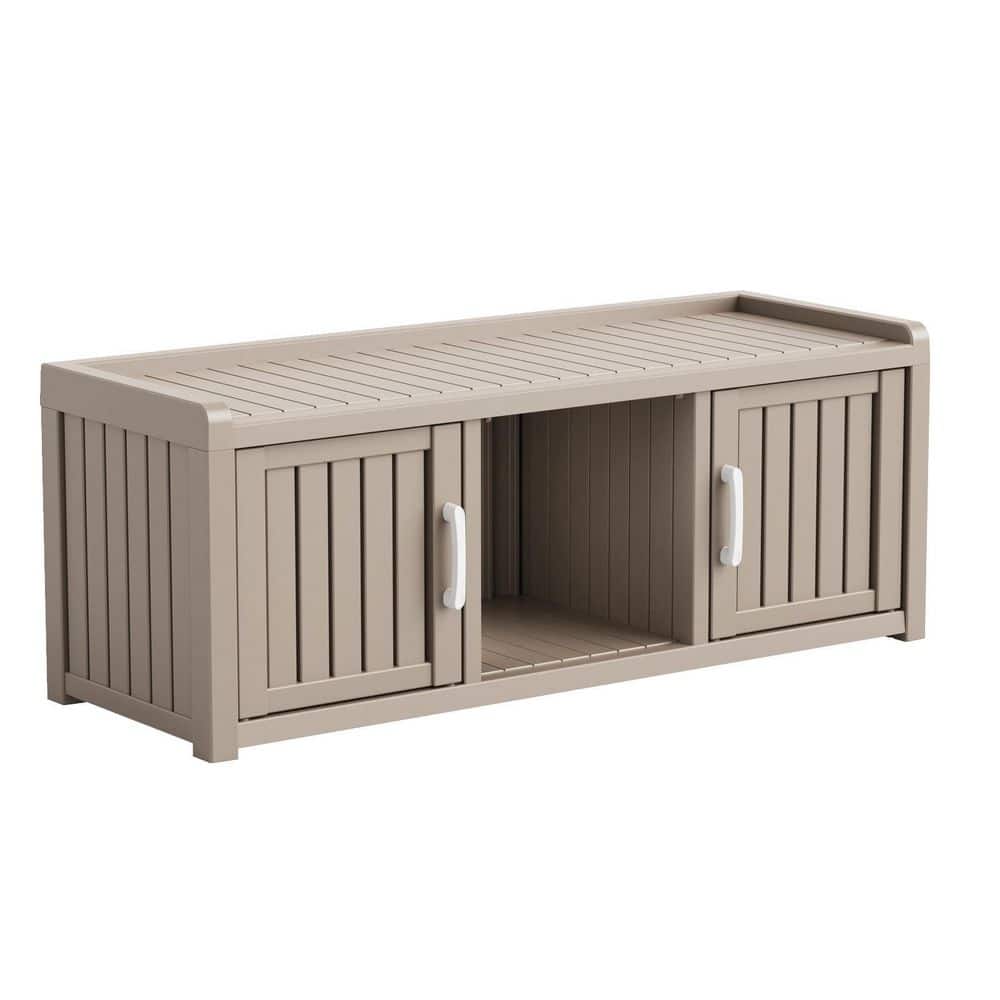 Grey Resin 47 in. W x 17 in. D x 18 in. H Outdoor Storage Cabinet Waterproof Shoe Storage Bench Cabinet with 2 Doors price history on PriceWatchPro