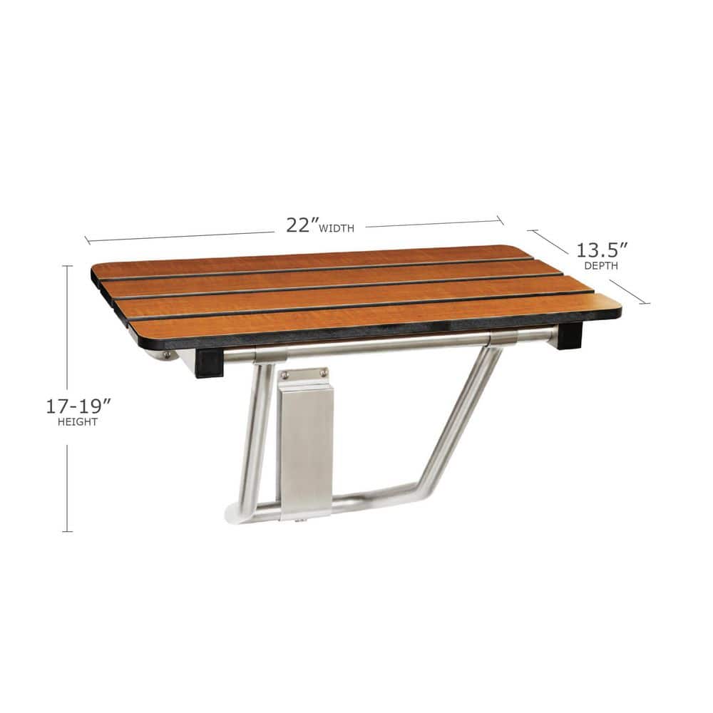 22-inch Teak and Stainless Steel Wall-Mounted Shower Bench