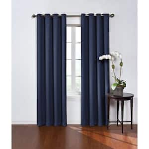 Round & Round  Navy Embossed Geo Pattern  Polyester 52 in. W x 63 in. L Blackout Single Grommet Top Curtain Panel
