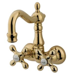 Vintage 2-Handle Wall-Mount Clawfoot Tub Faucets in Polished Brass