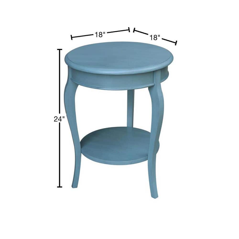 Cambria Ocean Blue Antique-Rubbed Solid Parawood Round End Table